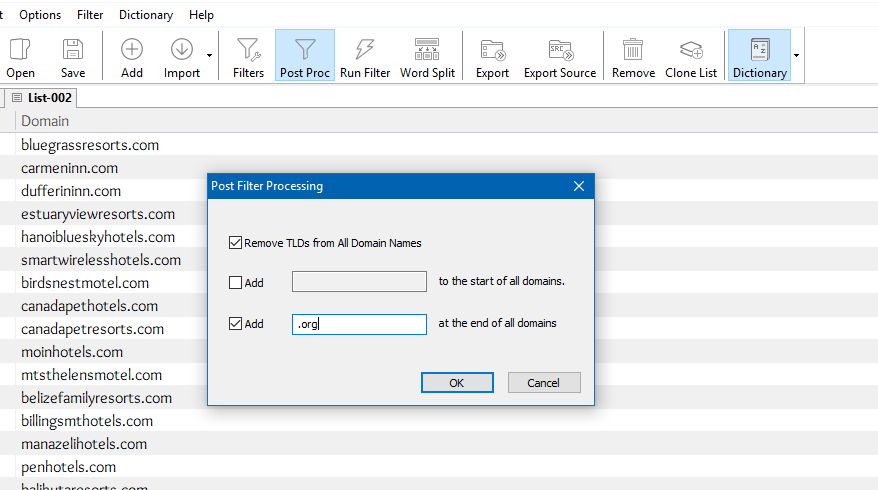 Domain Name Post Filter Setup