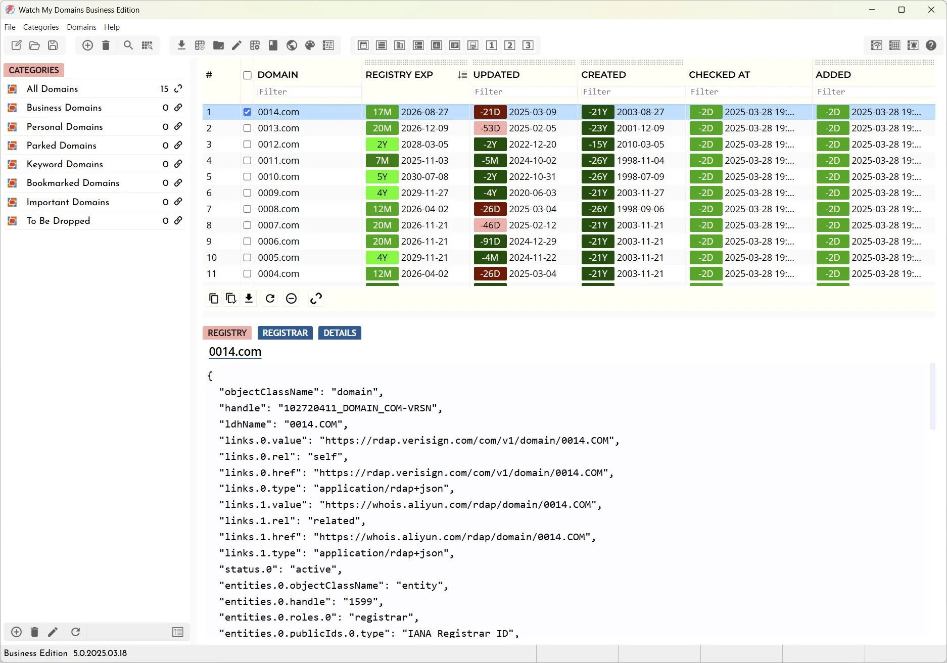 Domain Table Interface in Watch My Domains SED