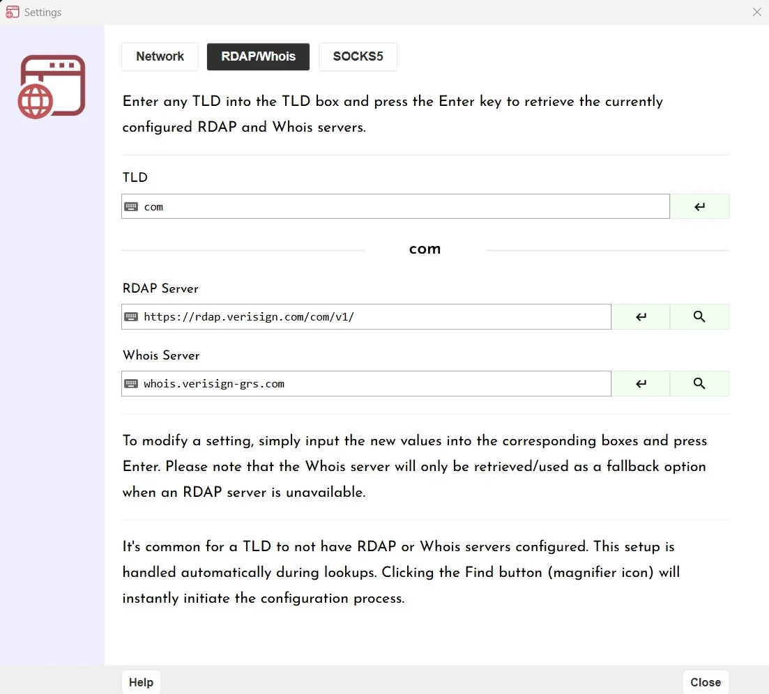 RDAP/Whois Configuration
