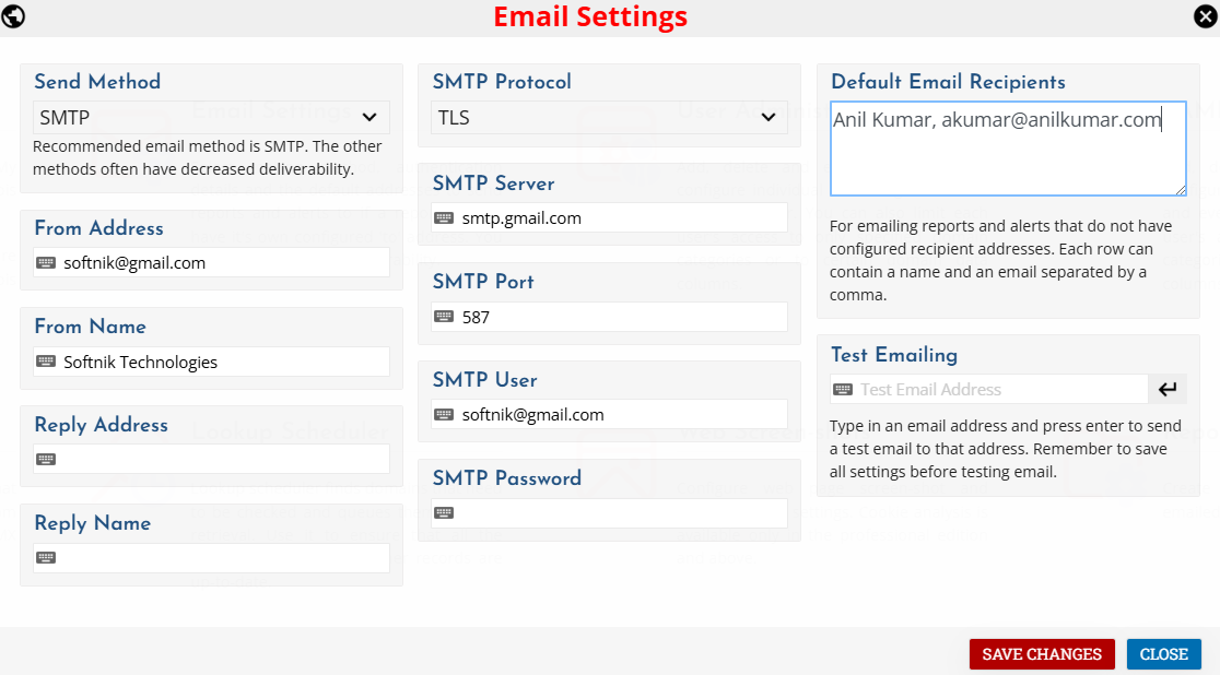 Email Setup in Watch My Domains Server